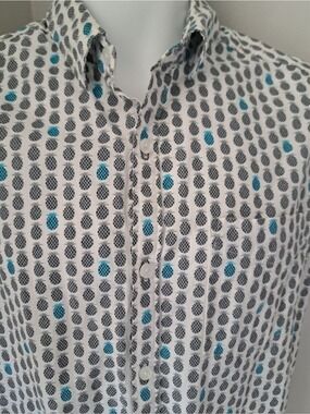 Monument Short-Sleeve Button Shirt Grey Teal Pineapple Print Cotton Resort SZ M